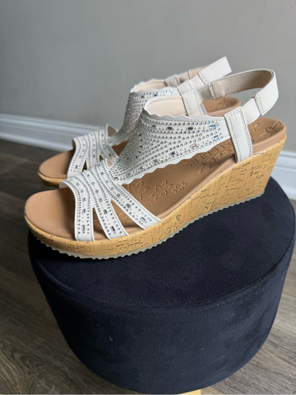 Cali by Sketchers White Embellished Wedge Sandals